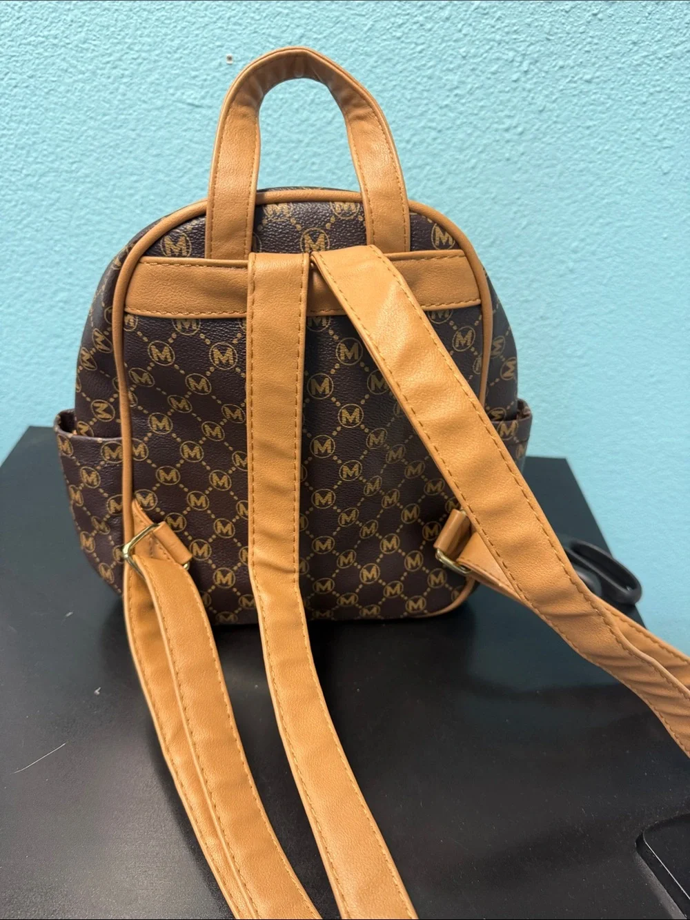 Source Unknown Brown and Tan Monogram Mini Backpack